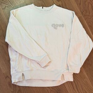Aerie Cream Distressed Sweatshirt with 'Love' Embroidery